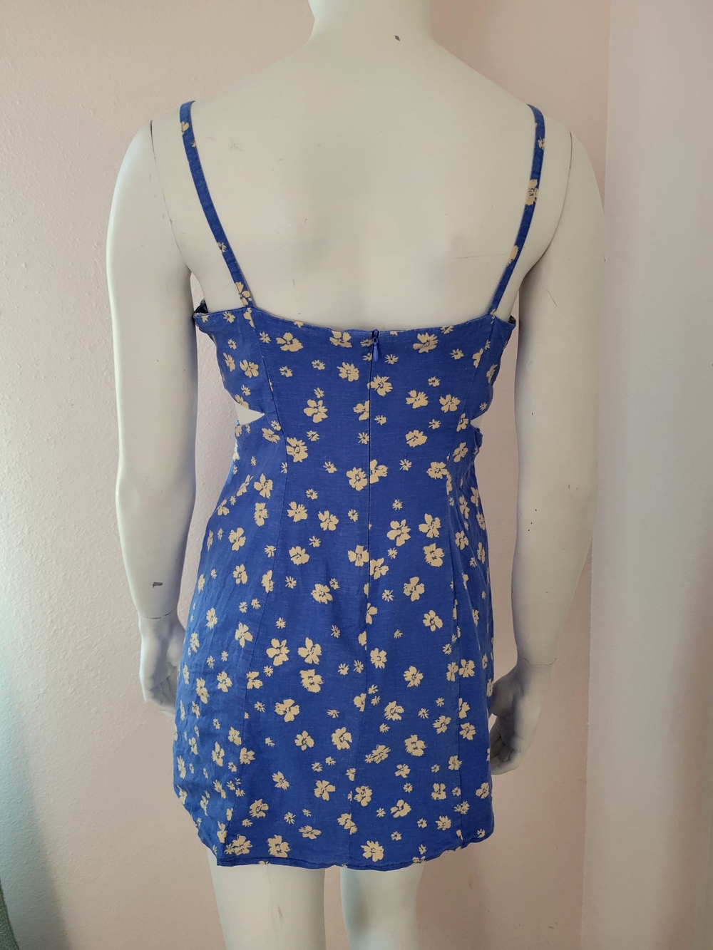 Zara Blue Floral Linen Blend Mini Dress Side Cutouts Summer Sundress Size Medium - Picture 3 of 9